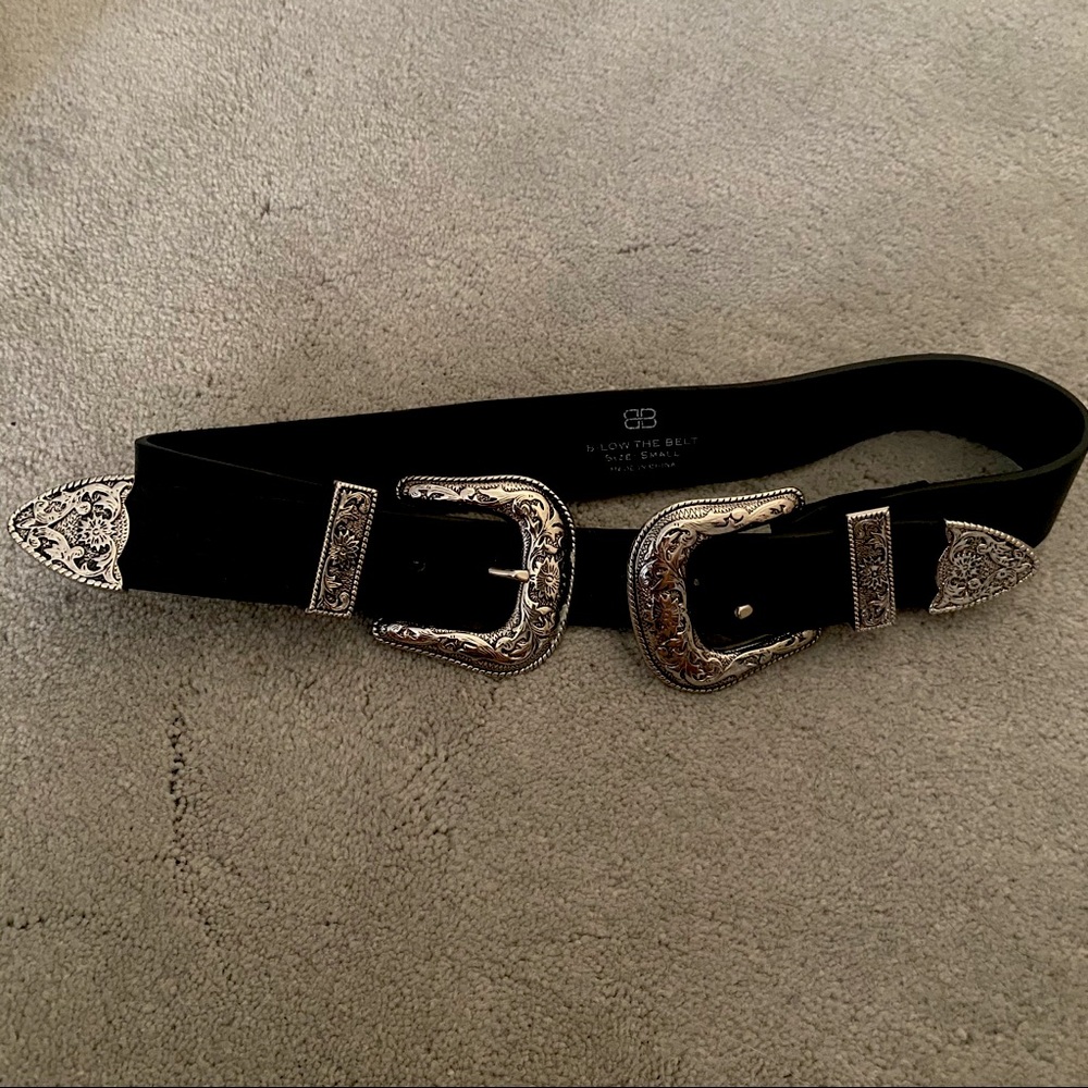 B-Low the Belt Bri Bri Black Leather Double Buckle Belt Size S